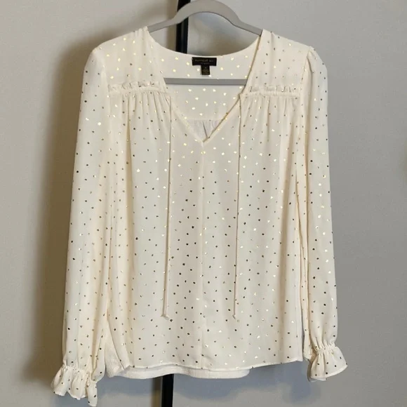 EUC Anthropologie Current Air Bristol Blouse Ivory Gold Boho Loose V-Neck Medium - Picture 2 of 10
